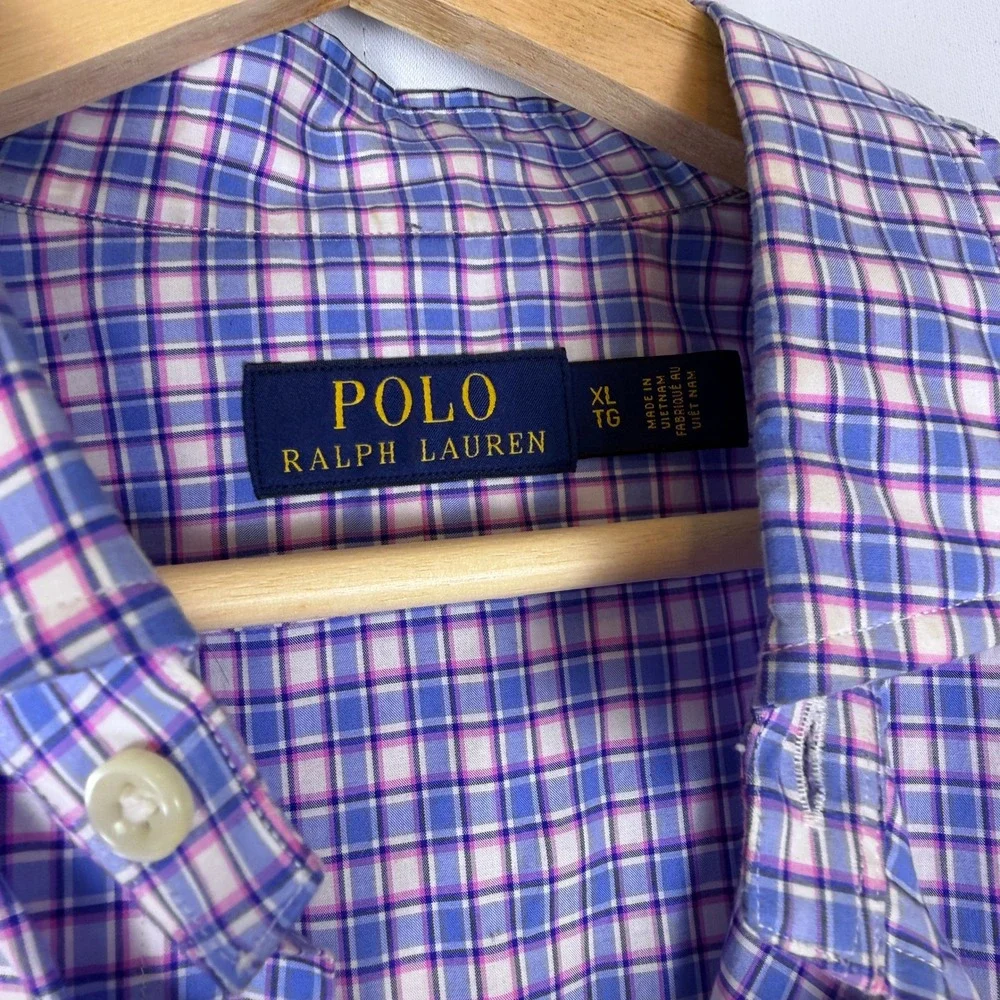 Polo Ralph Lauren Mens XL Plaid Button Down Shirt Blue Pink White Long Sleeve